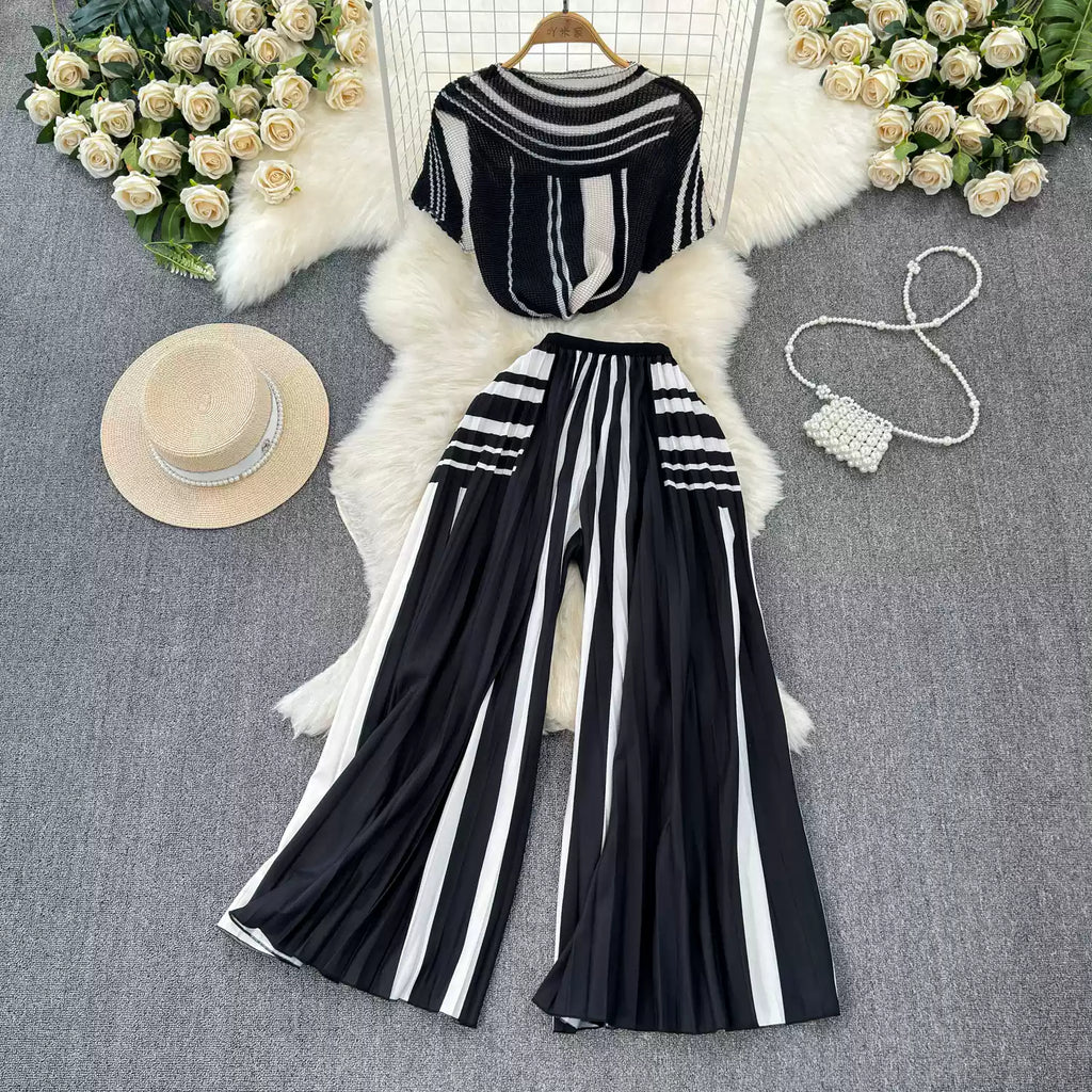 Chiffon T-shirt & Wide-leg Trousers 2Pcs