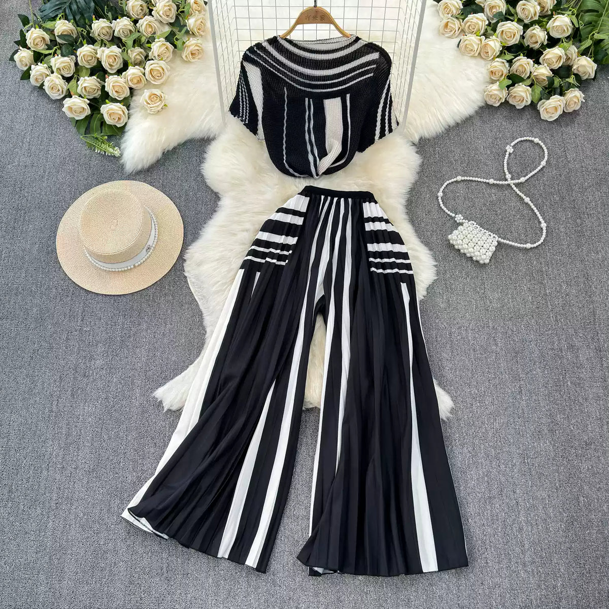 Chiffon T-shirt & Wide-leg Trousers 2Pcs