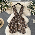 Leopard Printed V-neck Patchwork Dress