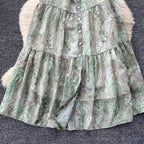 Elegant Ruffled Floral Dress with Belt