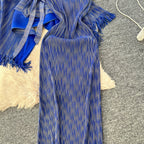 Beaded Fringed Cardigan & Vest Dress 2Pcs