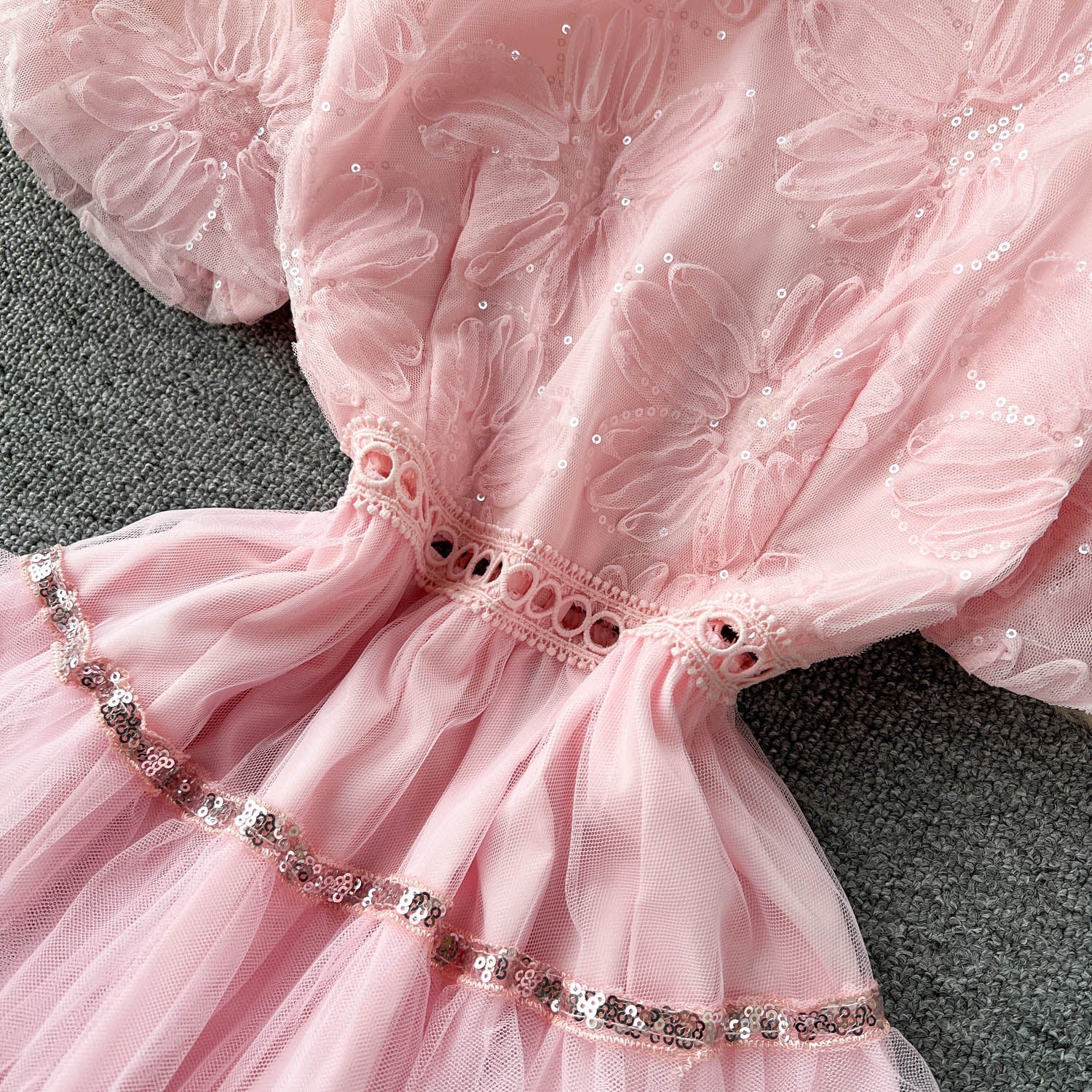Delicate Sequined Layered Mesh Dress