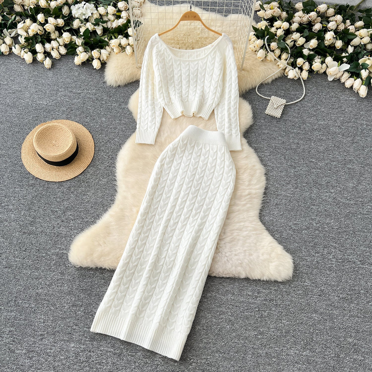 Sweater&Skirt Twisted Knit 2Pcs