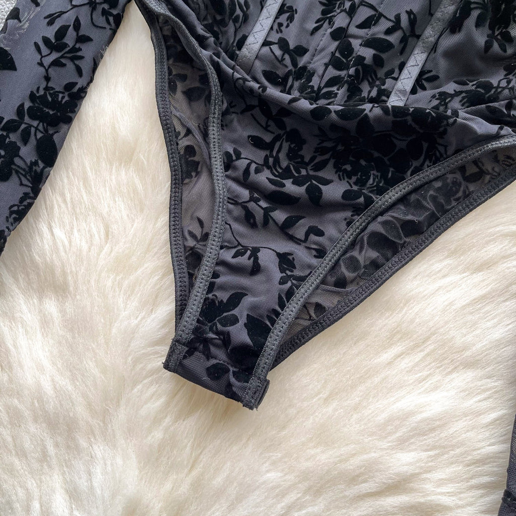 Delicate Floral Embroidered Black Jumpsuits