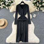 V-neck Single-breasted Cardigan Dress