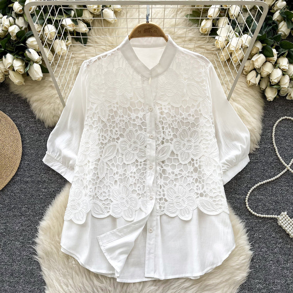 Premium Hollowed Embroidery Lace Shirt