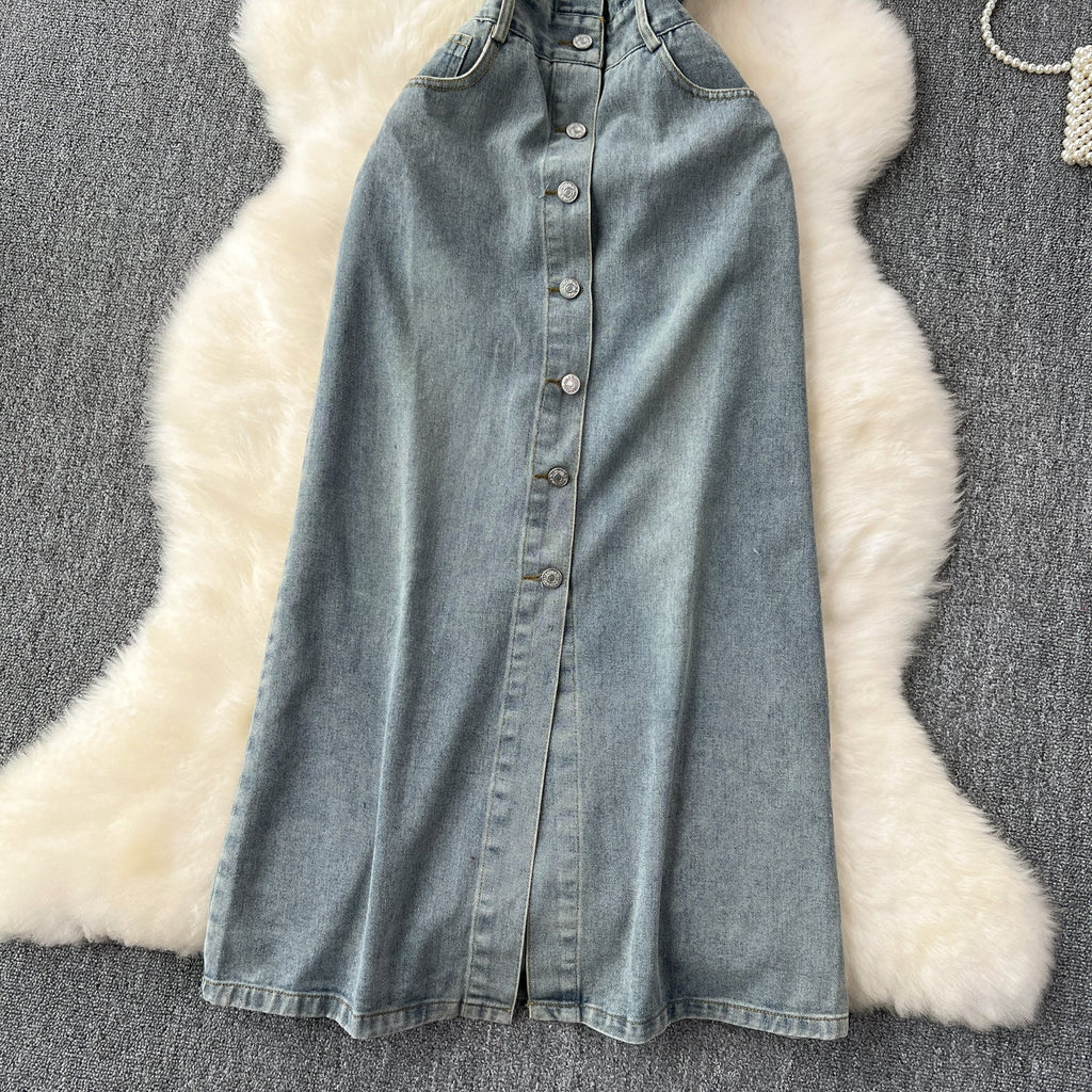 Vintage Distressed Denim Slip Dress