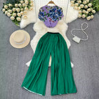 Chiffon T-shirt & Wide-leg Trousers 2Pcs