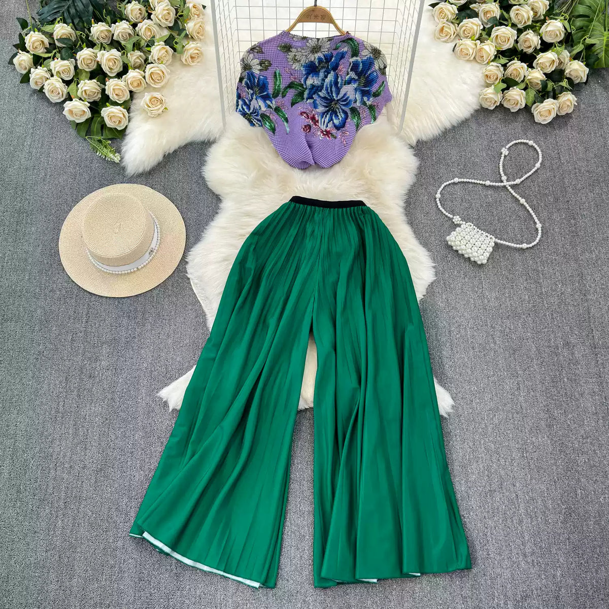 Chiffon T-shirt & Wide-leg Trousers 2Pcs