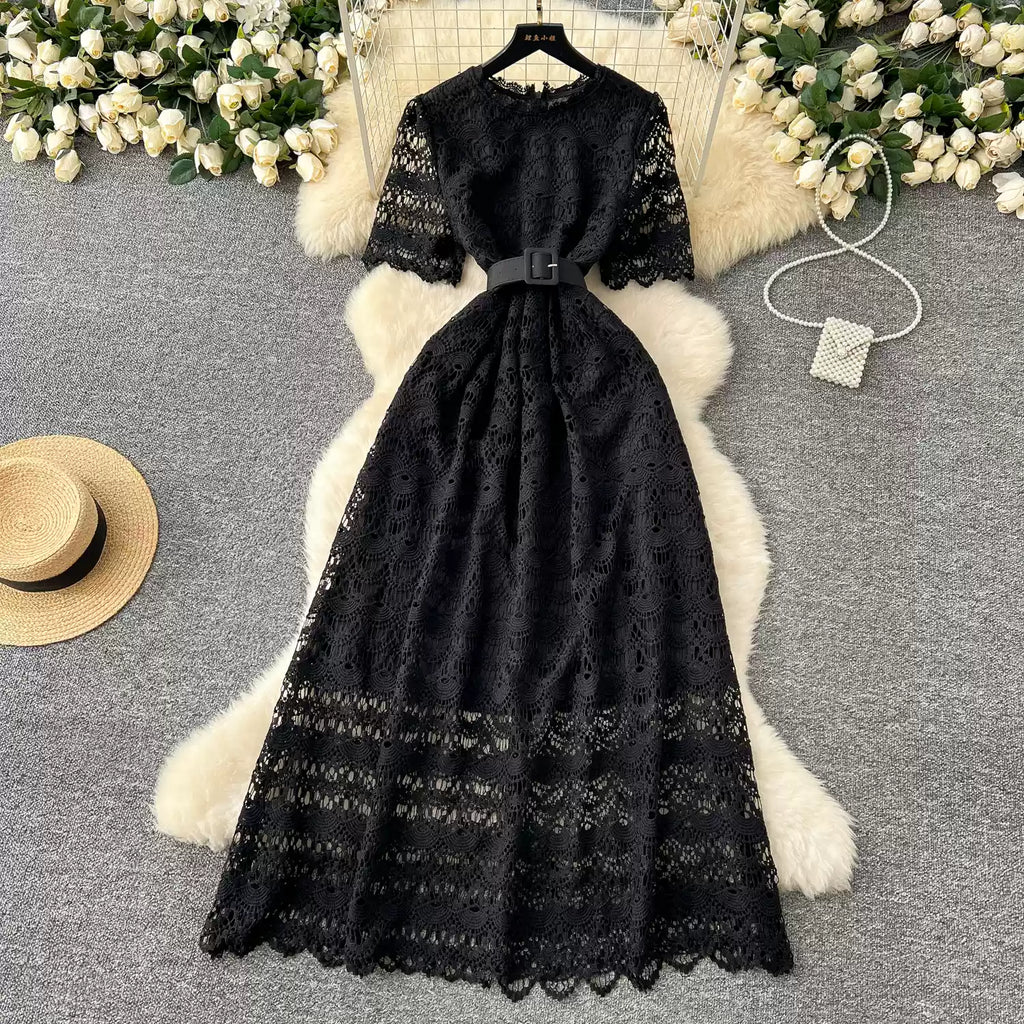 Delicate Hollowed Crochet Lace Dress