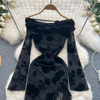 Asymmetric Embroidered Floral Black Dress