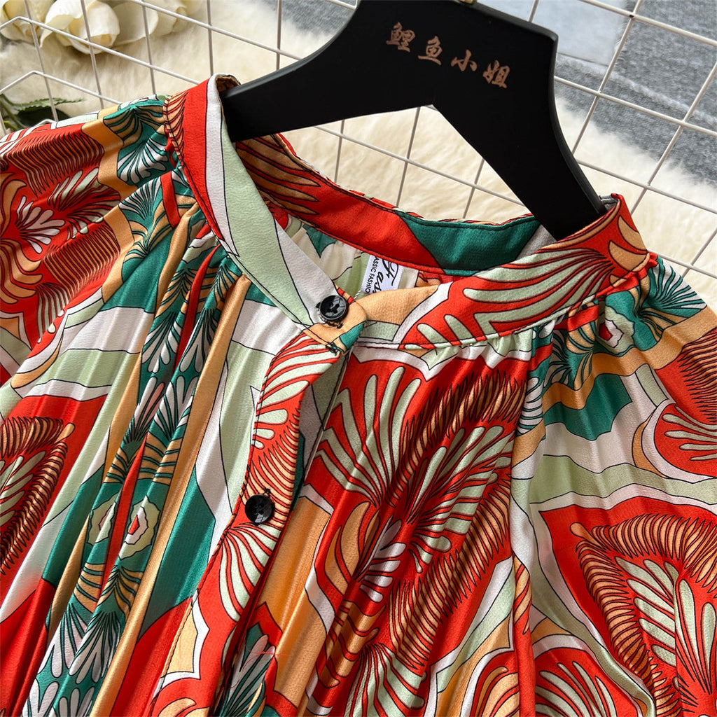 Crew Neck Floral Printed Shirt Dress