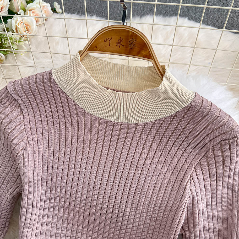 Sweater&Skirt Color-blocking Knitted 2Pcs