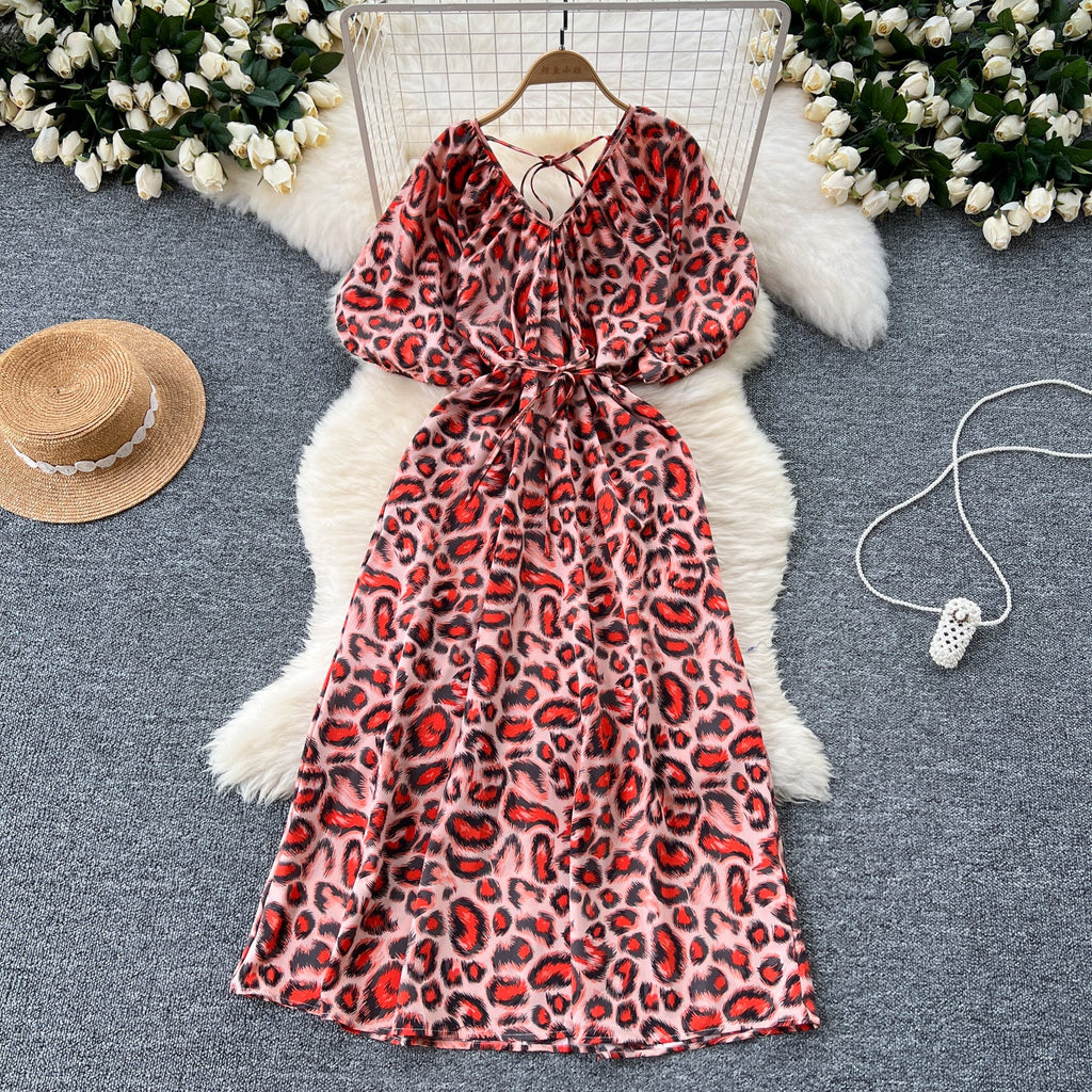 V-neck Pattern Printed Vintage Dress