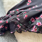 Asymmetric Mesh Floral Black Dress