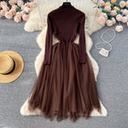High-end Mesh Patchwork Sweater Dress