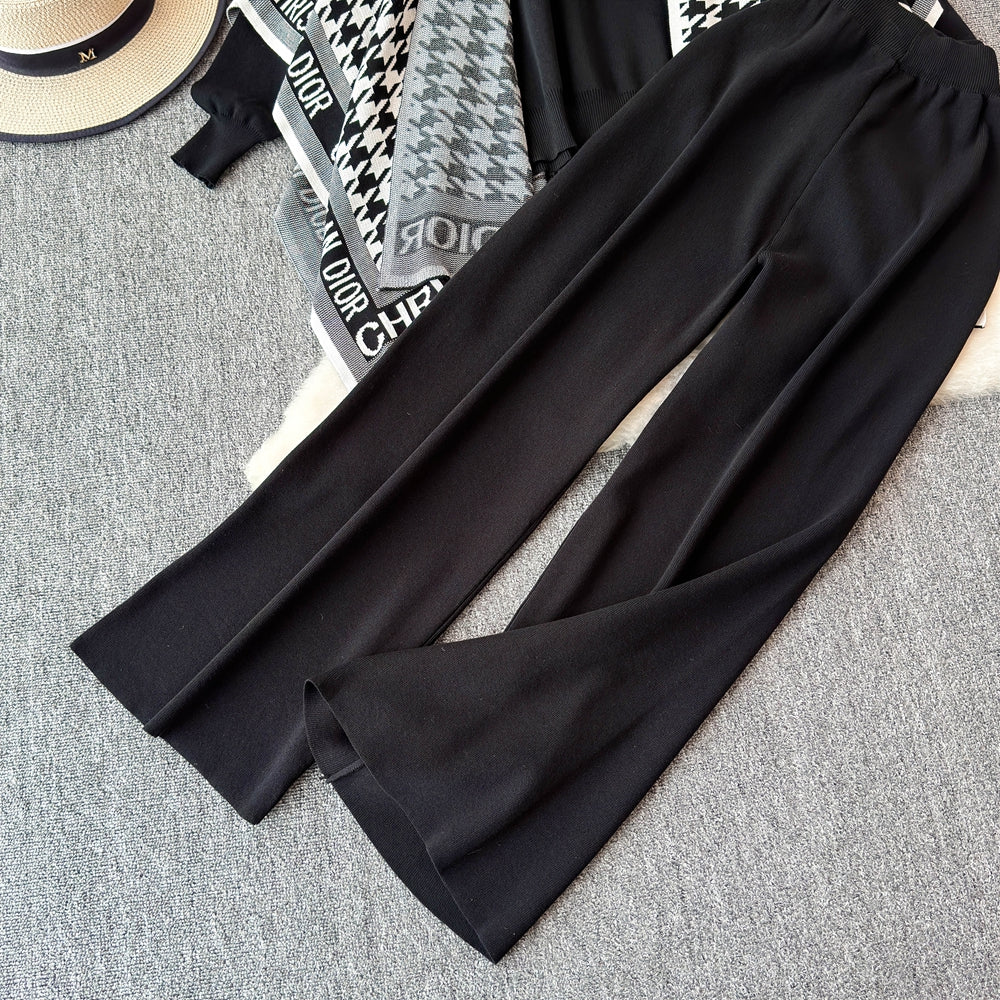 Sweater&Plaid Cardigan&Trousers Knitted 3Pcs