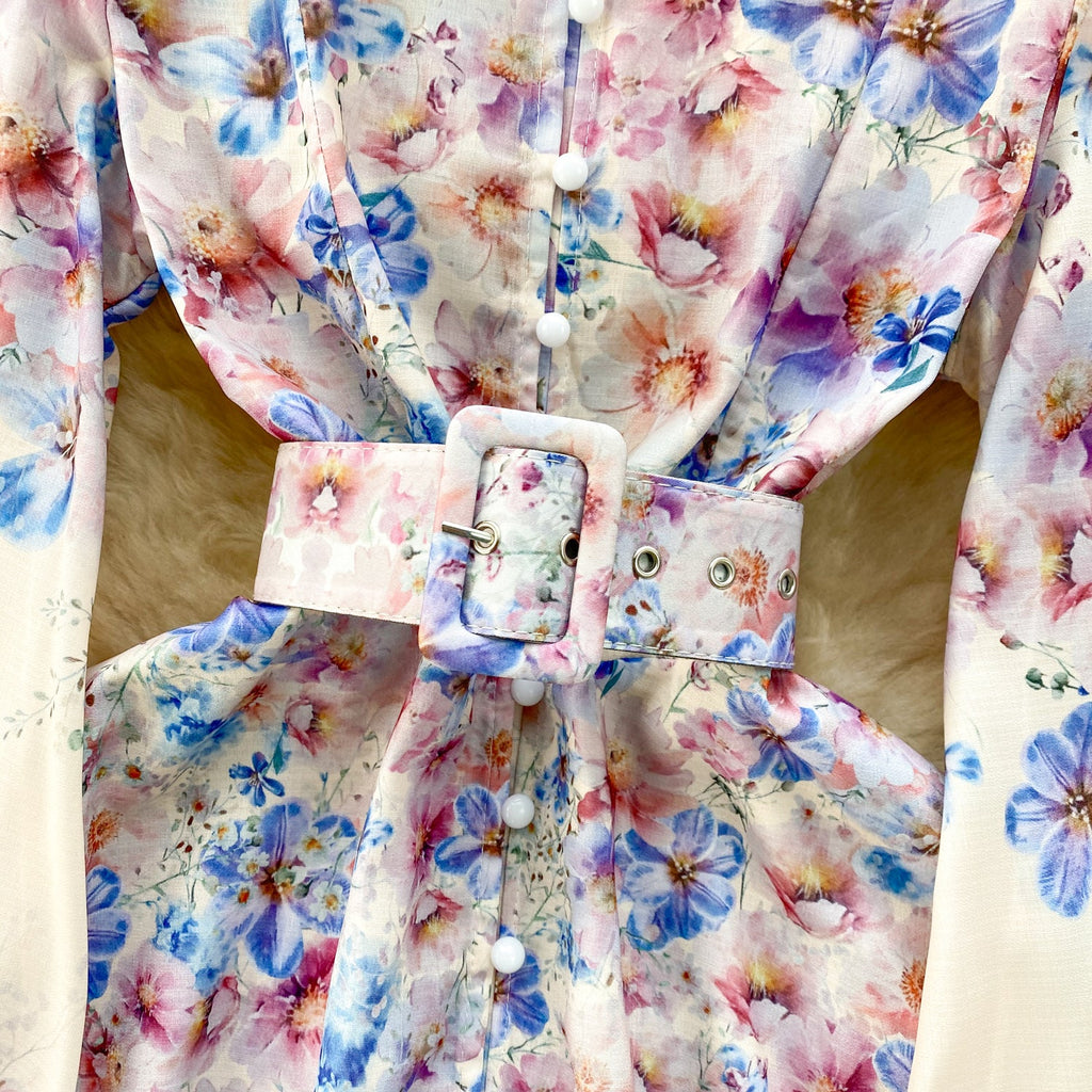 French Style Floral Shirt Dress