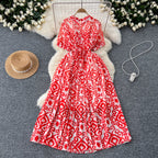 Floral Printed Pleated Chiffon Dress