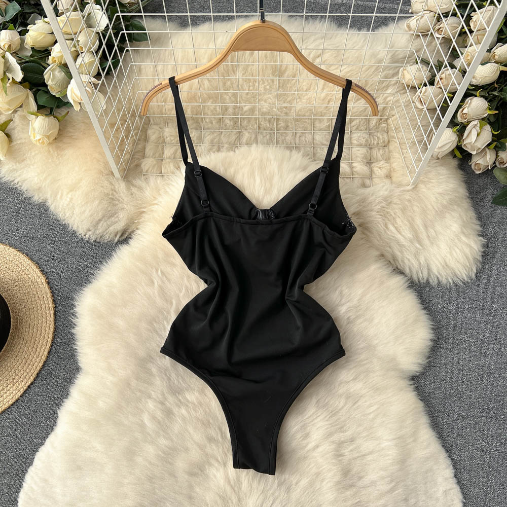 Sexy V-neck Black PU Lingerie