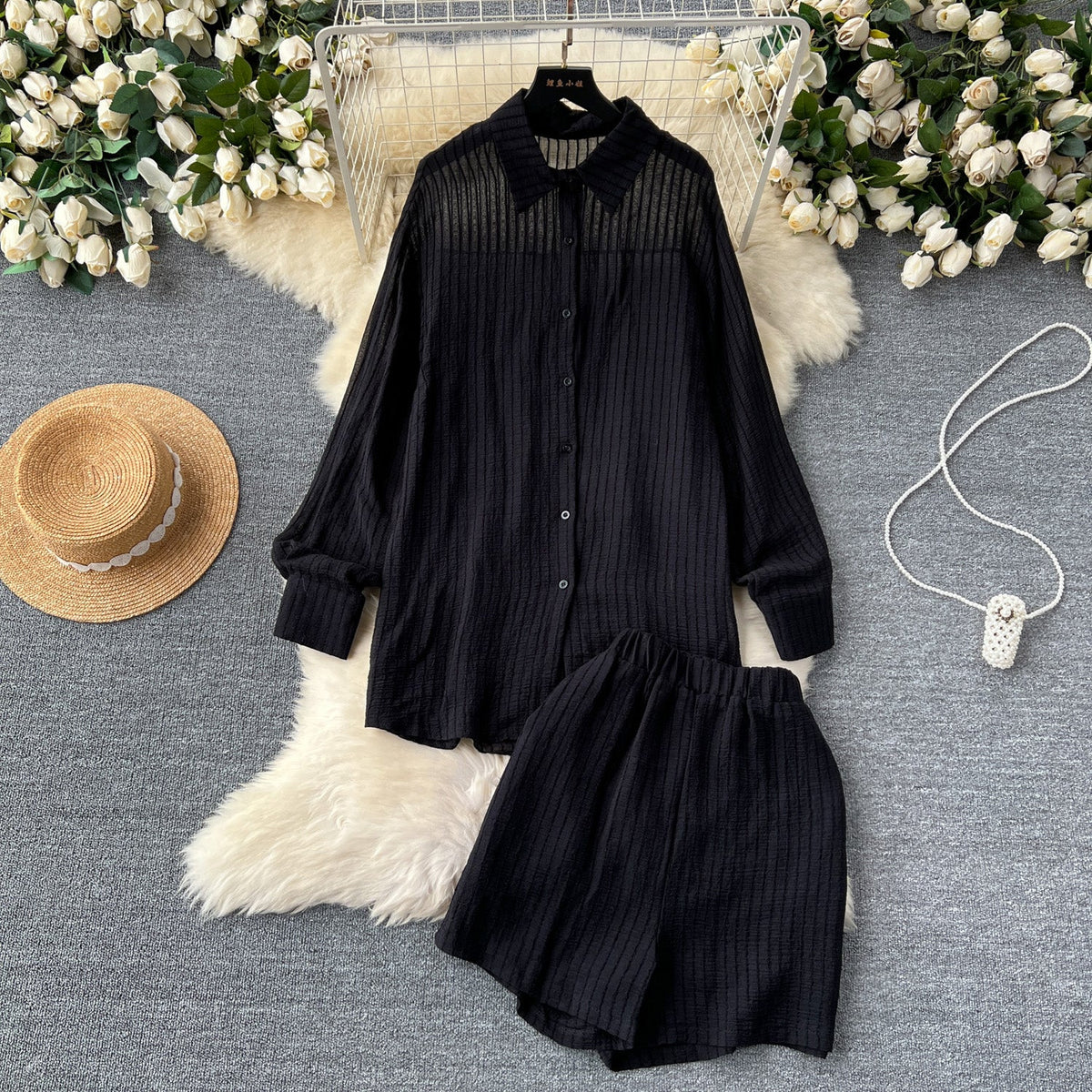 Loose Shirt&Wide-leg Shorts 2Pcs