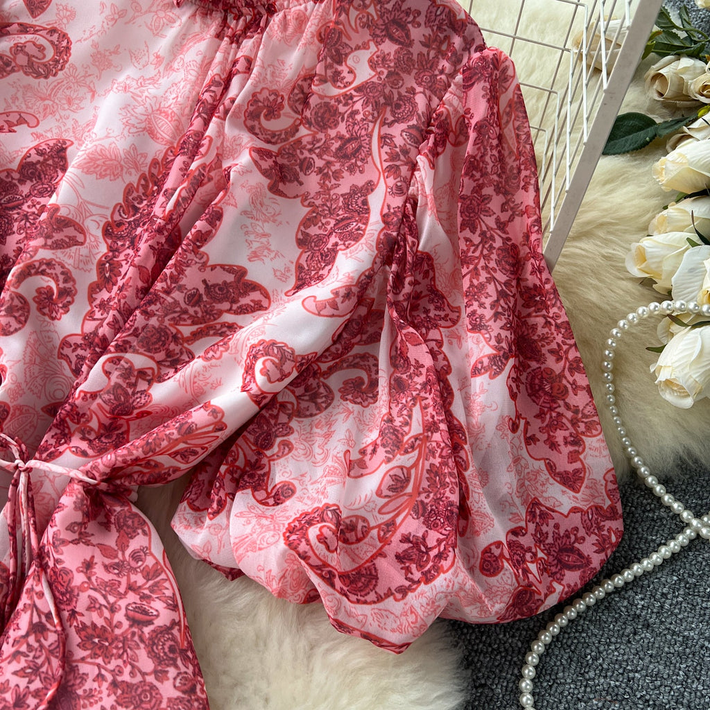 French Style Puffy Sleeve Ruffled Dress
