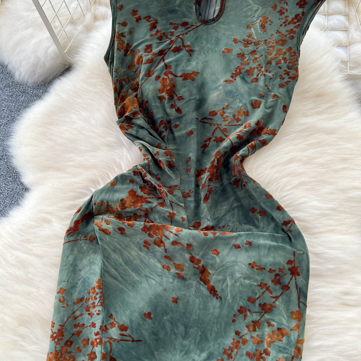 Vintage Tie-dye Floral Hollowed Cheongsam