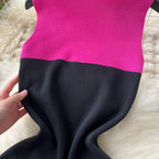Color Blocking Black Knitted Dress