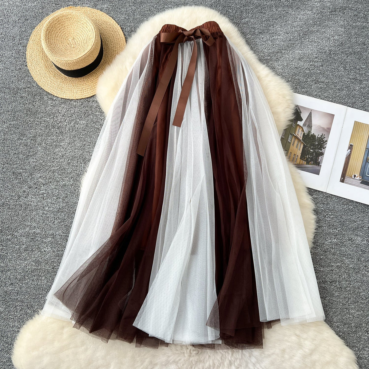Fairy Color-blocking Puffy Mesh Skirt