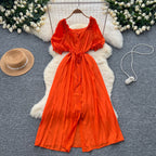 French Style Solid Color A-line Dress