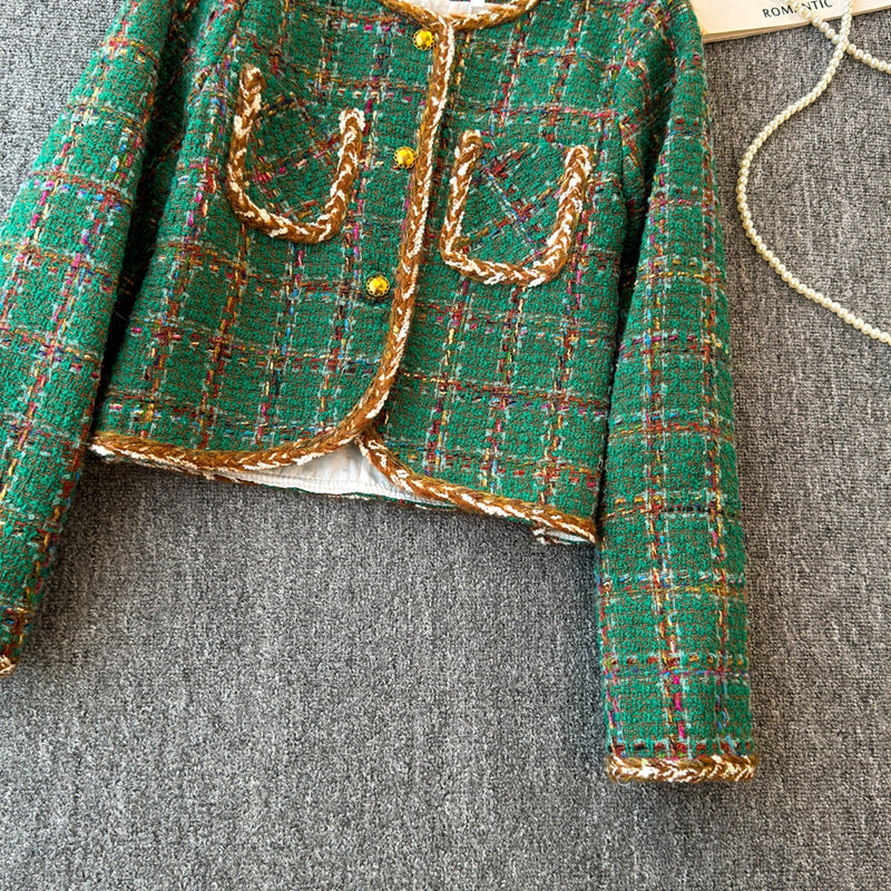 Vintage Tweed Plaid Short Jacket