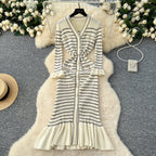Vintage Striped Elastic Knit Dress