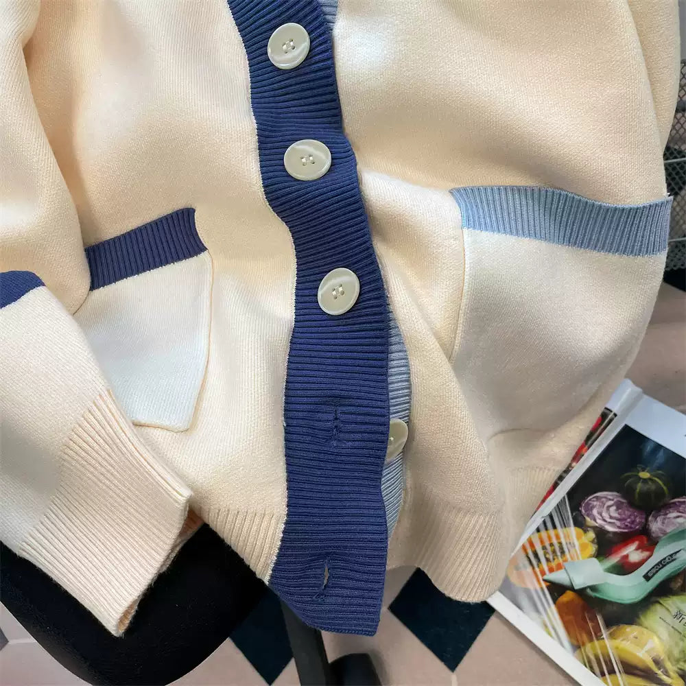Vintage V-neck Color Blocking Cardigan