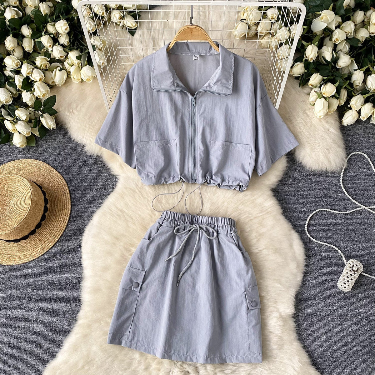 Chic Shirt&Skirt Drawstring 2Pcs