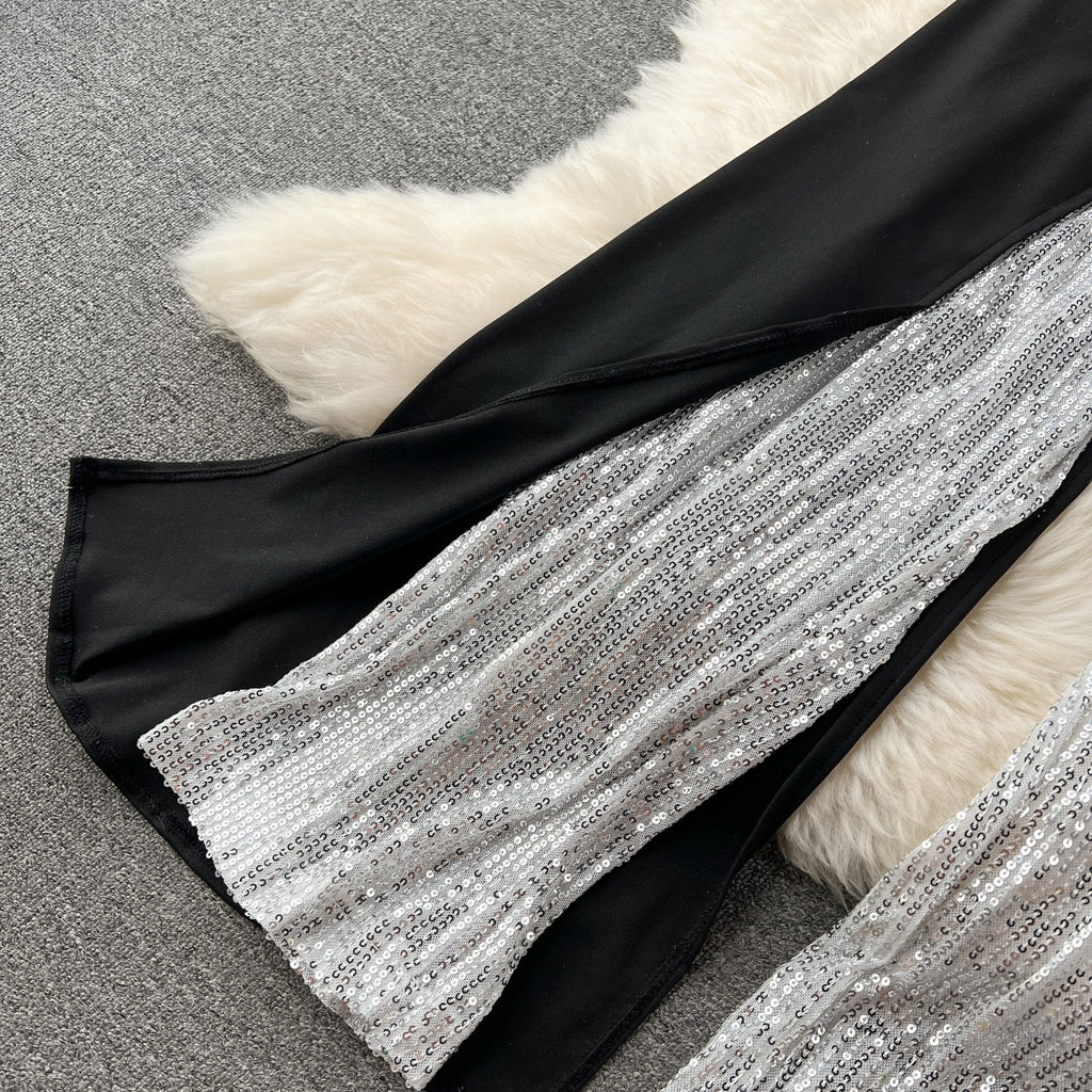 Asymmetric Sequined Patchwork Jumpsuits