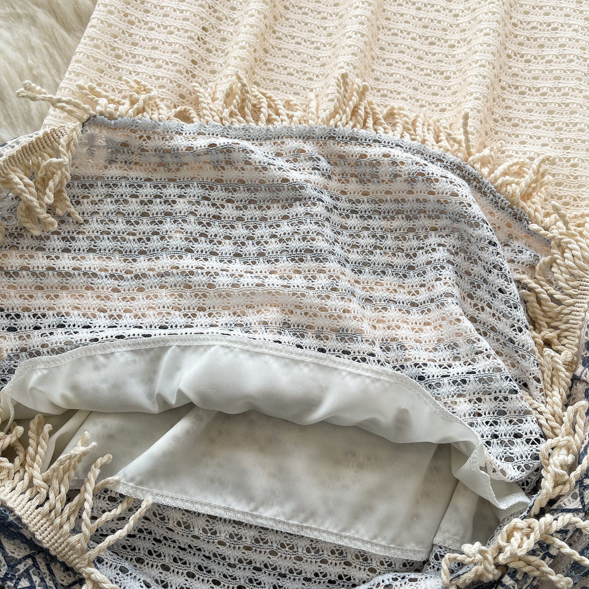 Bohemian Style Hollowed Fringed Slip Dress