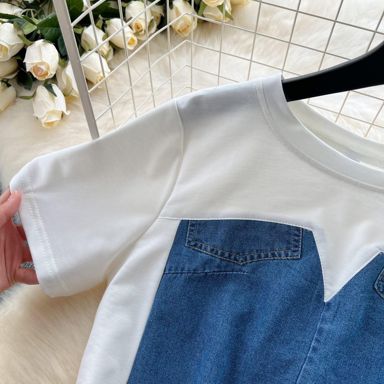 Patchwork Top&Trousers Denim 2Pcs