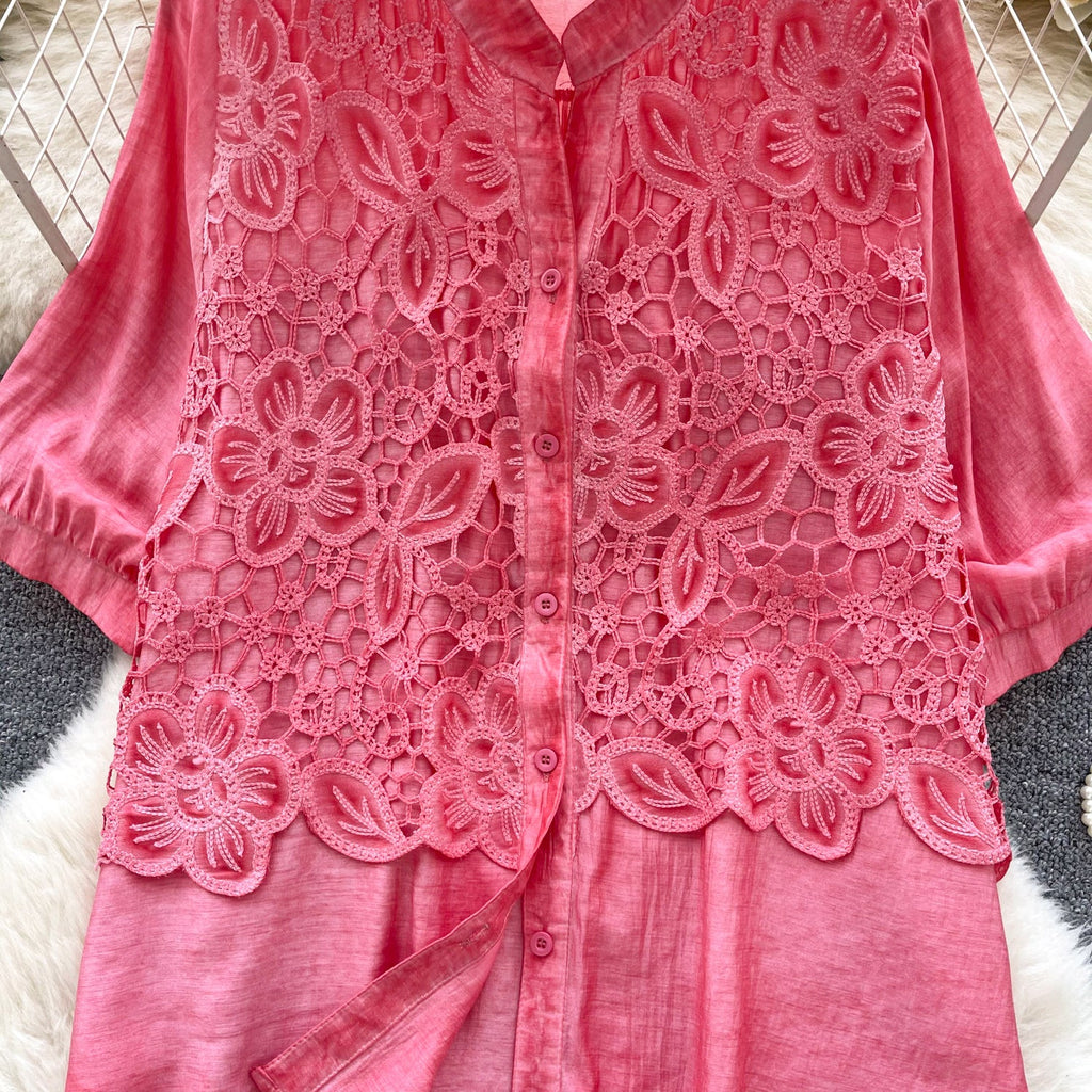 Premium Hollowed Embroidery Lace Shirt