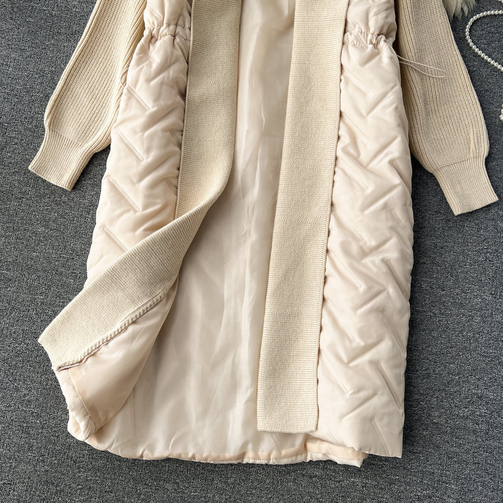 Over-the-knee Patchwork Padded Cardigan