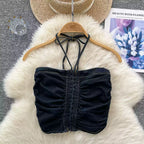 Vintage Denim Pleated Halter Top