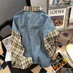 Vintage Denim Patchwork Plaid Shirt