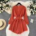 Elastic Solid Color Hollowed Knit Romper