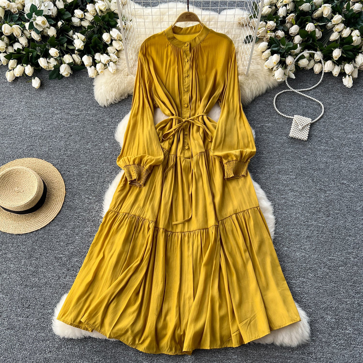 Vintage Solid Color Shirt Dress