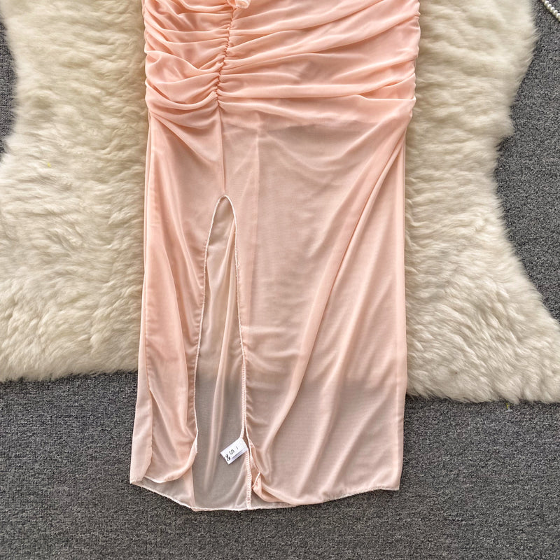 Off-shoulder Ruffled Fairy Pink Dress