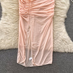 Off-shoulder Ruffled Fairy Pink Dress