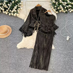 Beaded Fringed Cardigan & Vest Dress 2Pcs