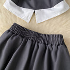 V-neck Blazer&Pleated Skirt 2Pcs