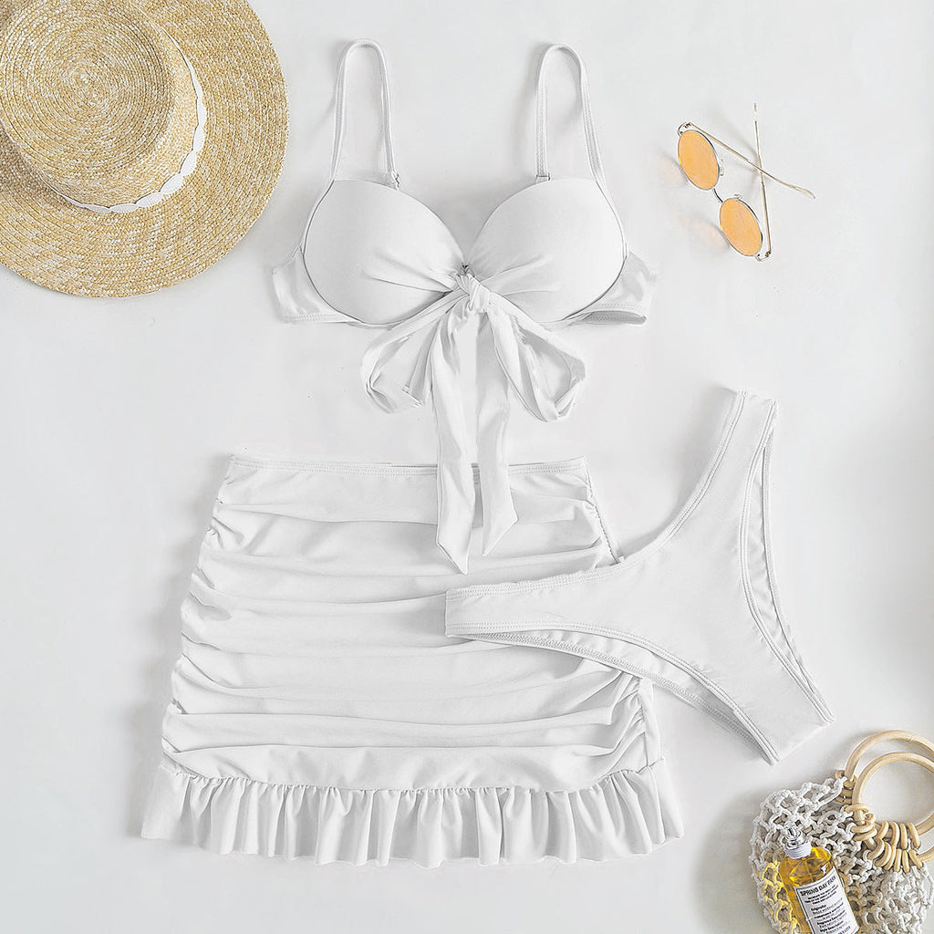 Solid Color Three-piece High wrapping Bikini