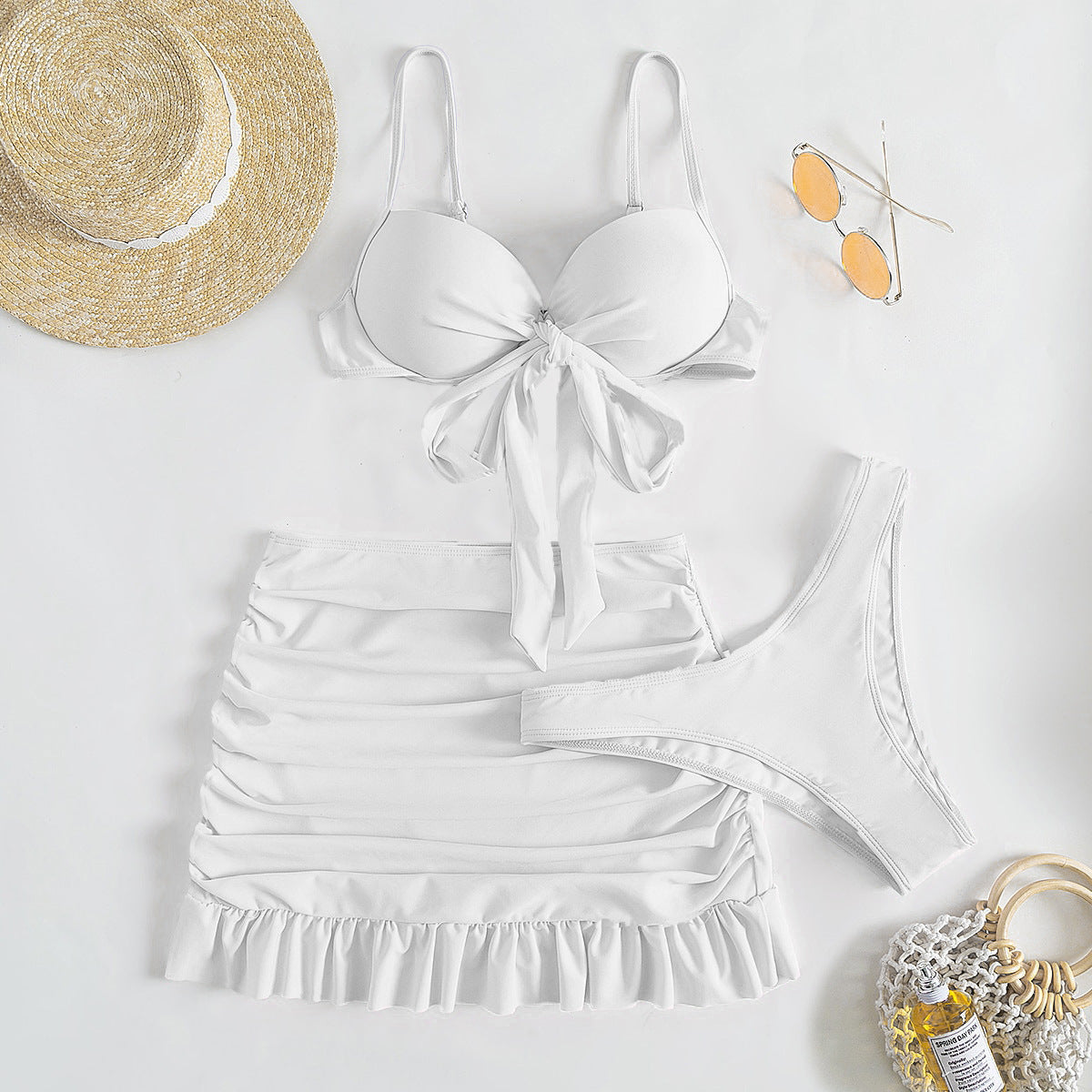 Solid Color Three-piece High wrapping Bikini