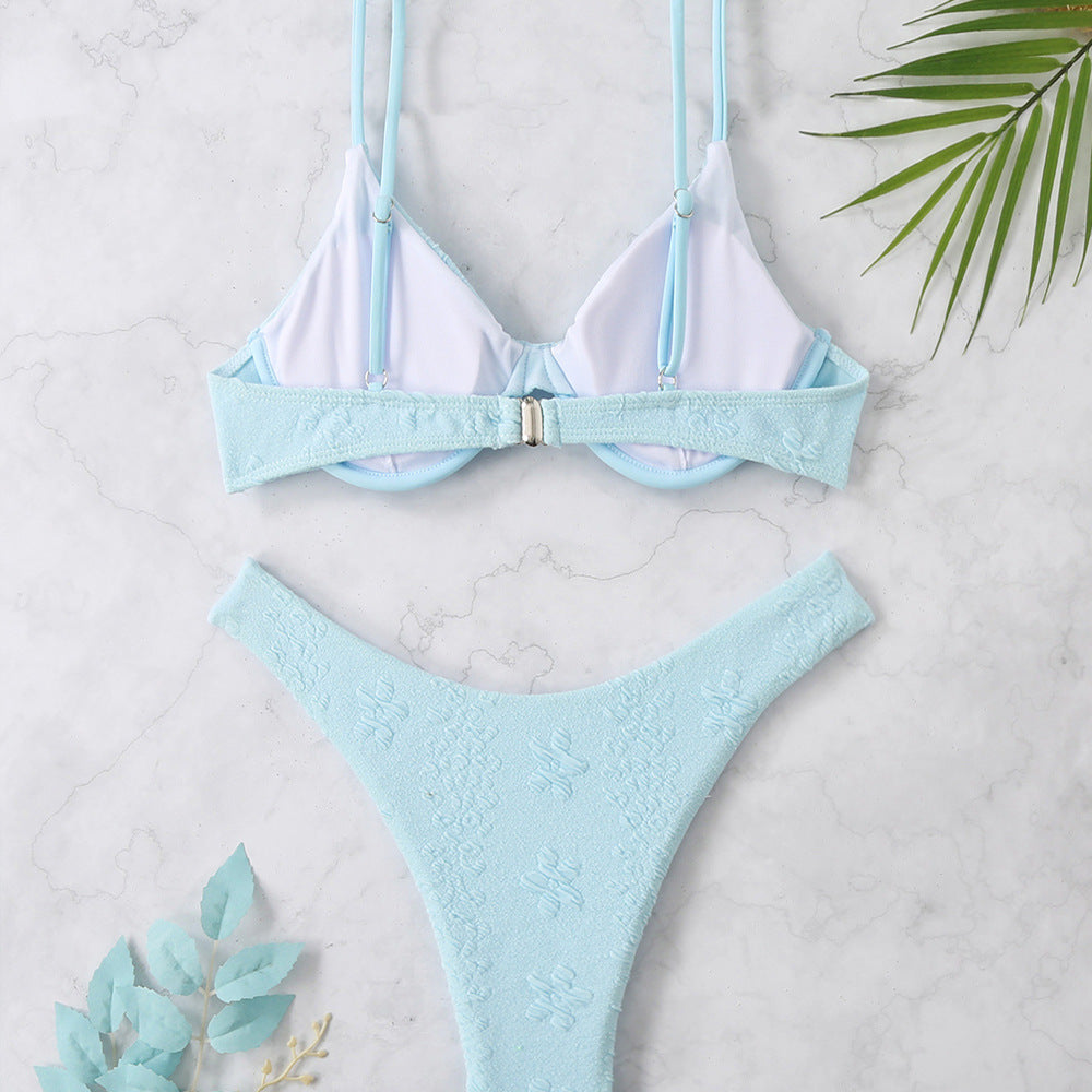 Solid Color Embossed Swimsuit